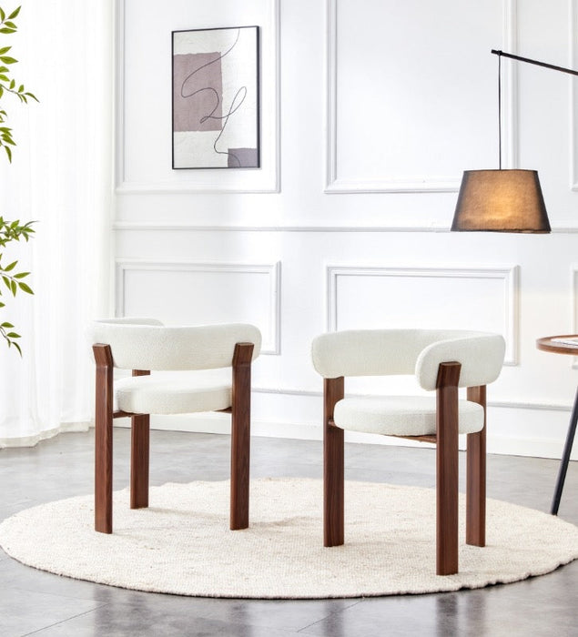 Japandi Eetkamerstoel CARAT Bouclé Crème Walnoot Set van 4