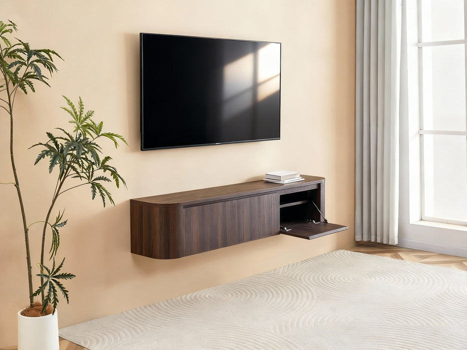 Meuble TV Suspendu Japandi SAUVERN Organique Noyer 180CM