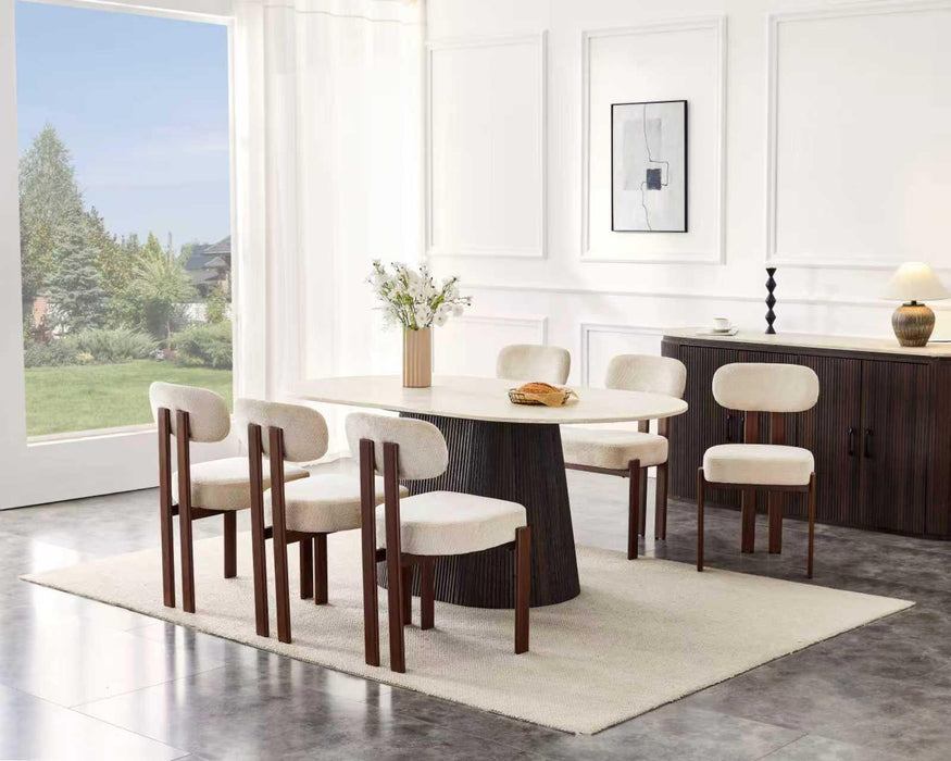 Table à Manger Japandi Gemont Pierre Frittée Aspect Travertin 160 cm