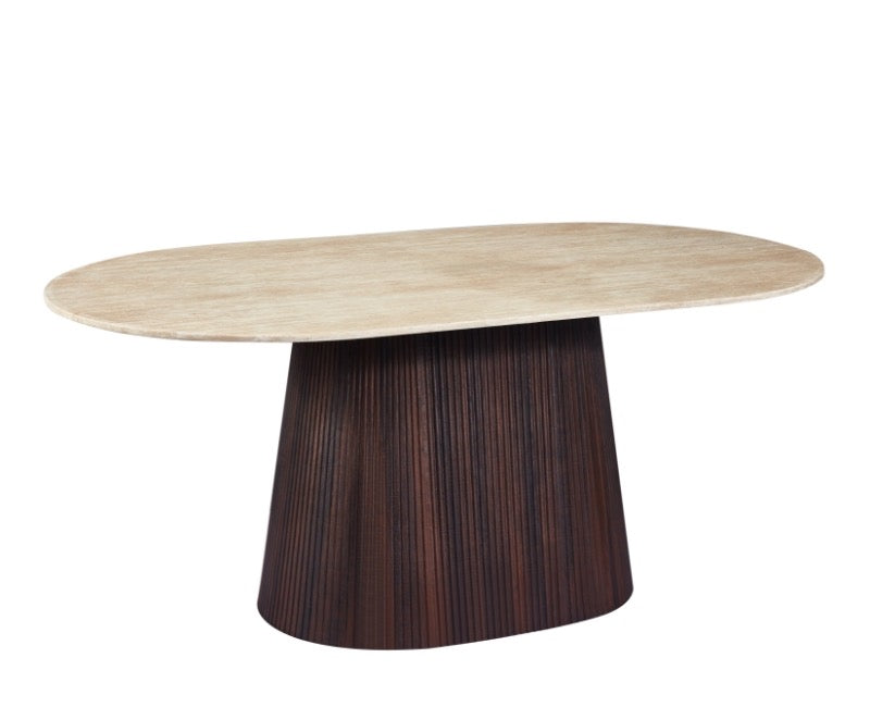 Table à Manger Japandi Gemont Pierre Frittée Aspect Travertin 160 cm