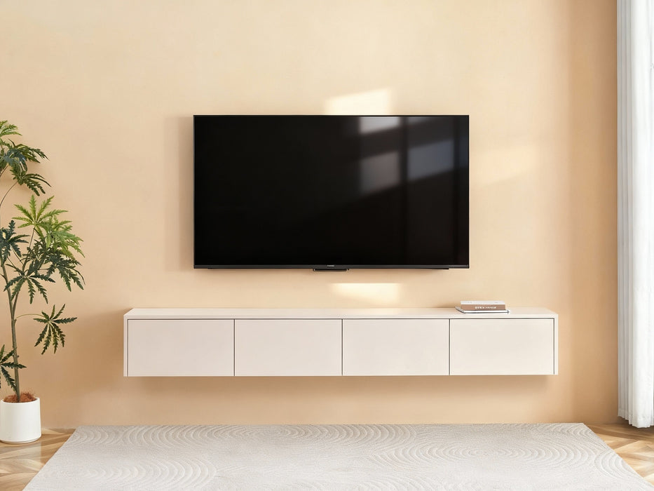 Meuble TV Suspendu Japandi SAUVERN Ivoire 240CM