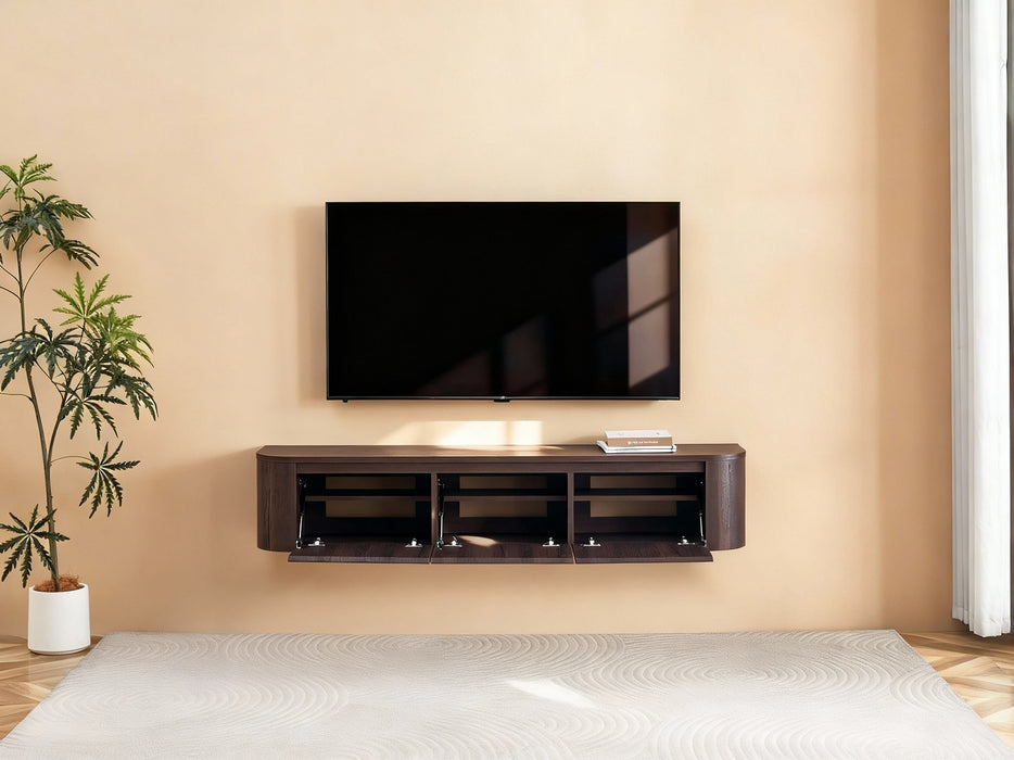 Meuble TV Suspendu Japandi SAUVERN Organique Noyer 180CM