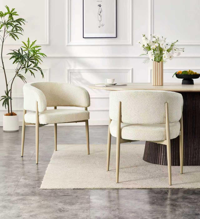 Japandi Eetkamerstoel Quintin Bouclé Creme Set van 4
