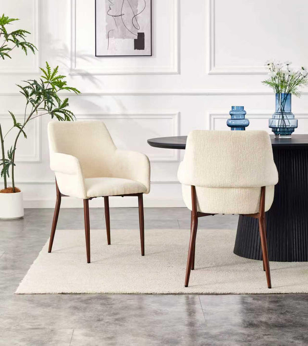 Japandi eetkamerstoel FLECHE Boucle Creme Set van 2