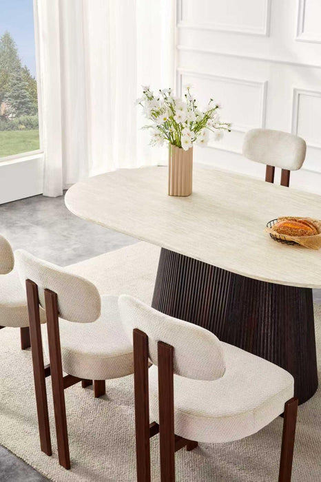 Table à Manger Japandi Gemont Pierre Frittée Aspect Travertin 160 cm