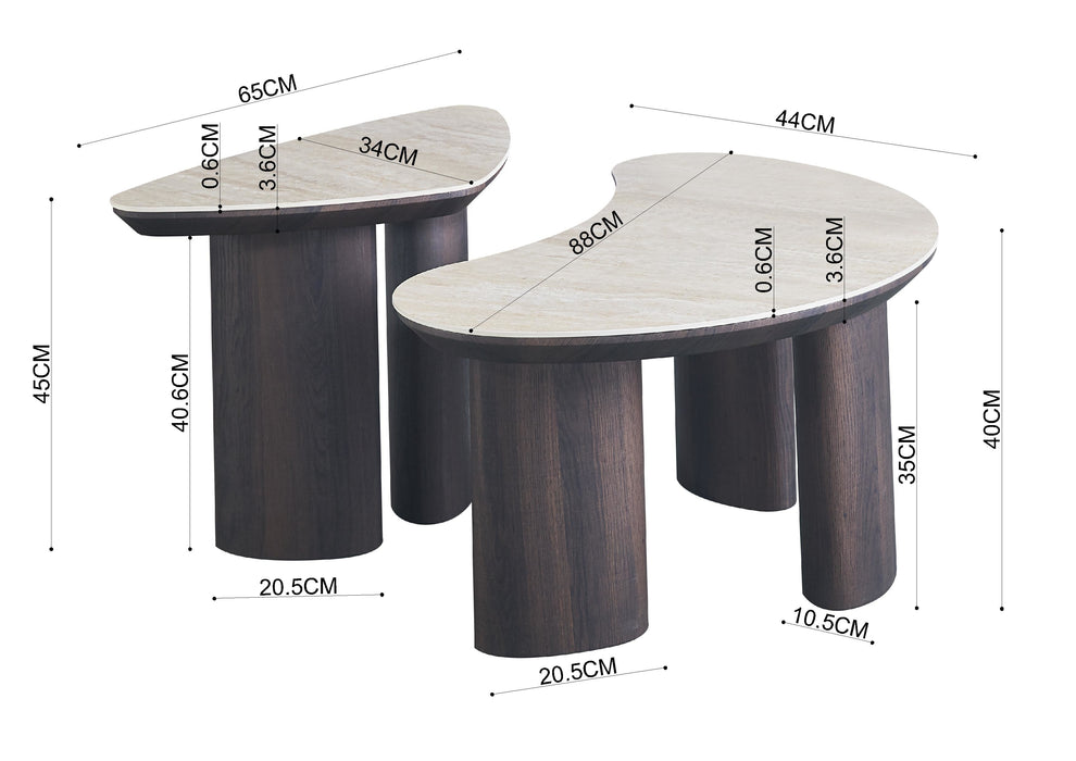 2IN1 set Salontafel CHERON Organisch Keramiek Creme