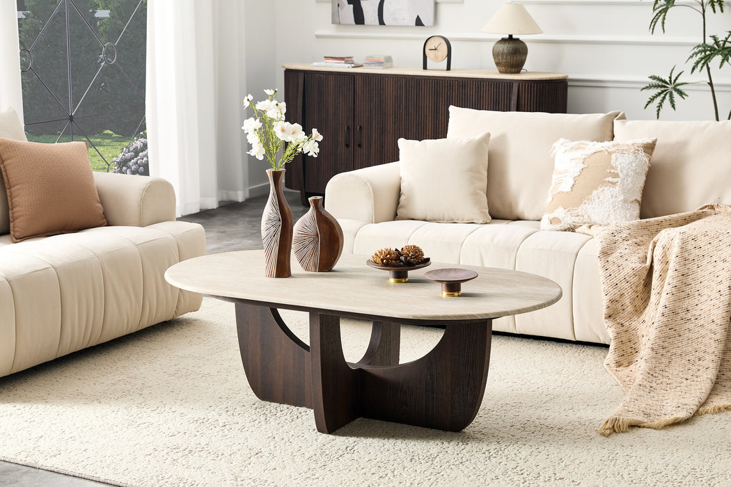 Japandi Salontafel ARMOY Travertin Walnoot Look 130 cm