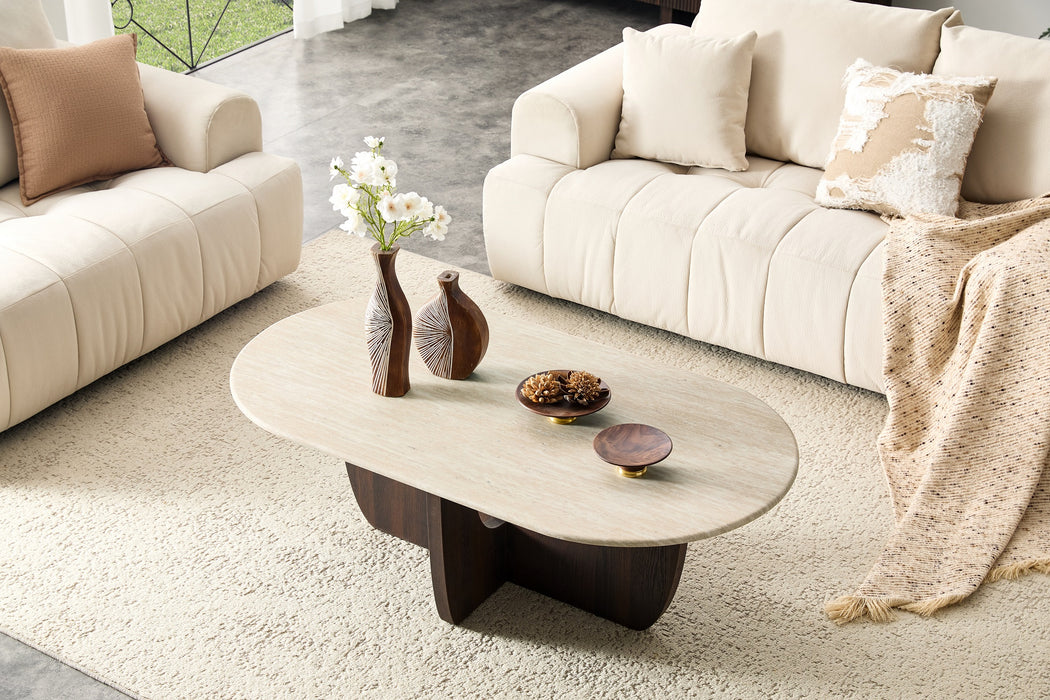 Japandi Salontafel ARMOY Travertin Walnoot Look 130 cm