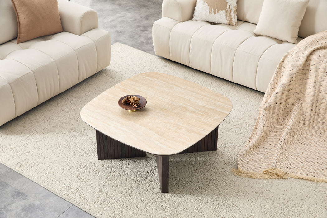 Table basse SAMOIS Céramique Travertin 90 x 90 cm