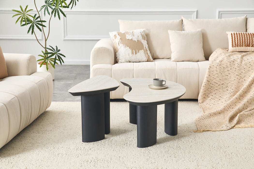 2IN1 set Salontafel CHERON Organisch Keramiek Creme