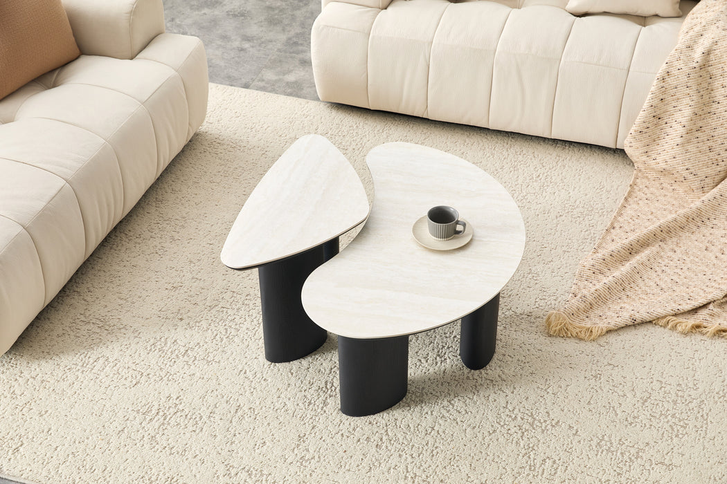 2IN1 set Salontafel CHERON Organisch Keramiek Creme