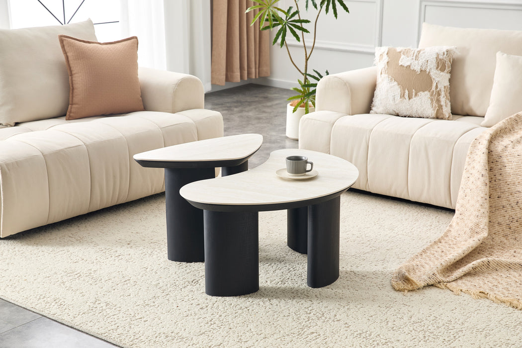 2IN1 set Salontafel CHERON Organisch Keramiek Creme