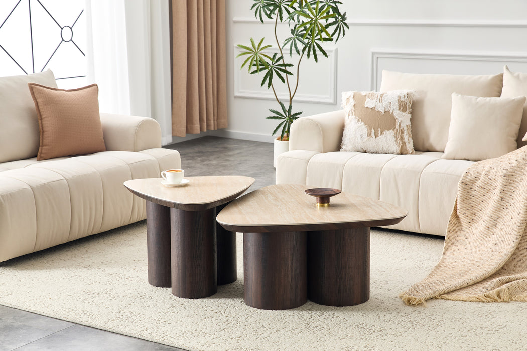 Salontafel RIMOGNE 2-in-1  Set Keramiek Travertin Look