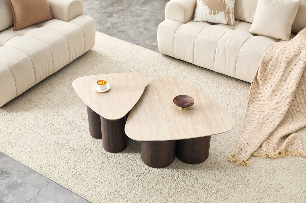 Salontafel RIMOGNE 2-in-1  Set Keramiek Travertin Look