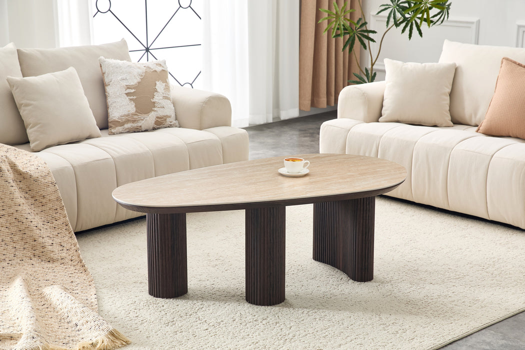 Salontafel CORCONE Organisch Keramiek Travertin Look 130 cm