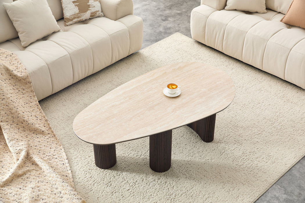 Salontafel CORCONE Organisch Keramiek Travertin Look 130 cm