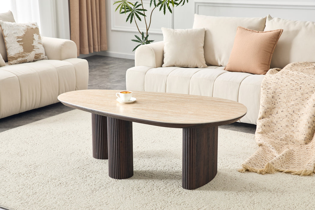 Salontafel CORCONE Organisch Keramiek Travertin Look 130 cm