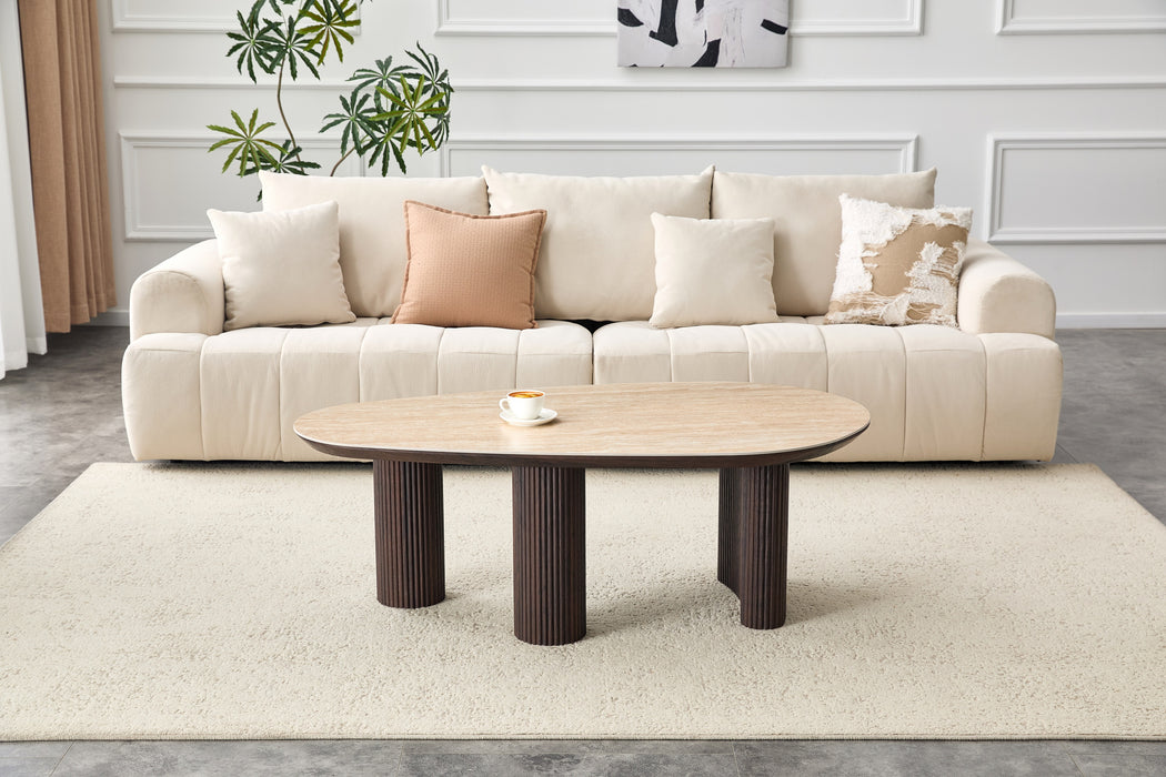 Salontafel CORCONE Organisch Keramiek Travertin Look 130 cm
