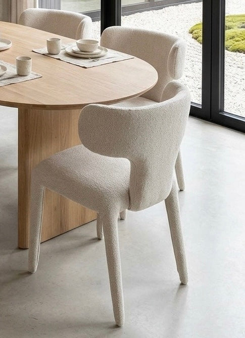 Japandi Eetkamerstoel AVORIA Bouclé Stone