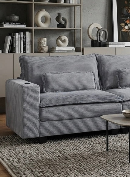 ARBEN Ecksofa Grau Cordstoff