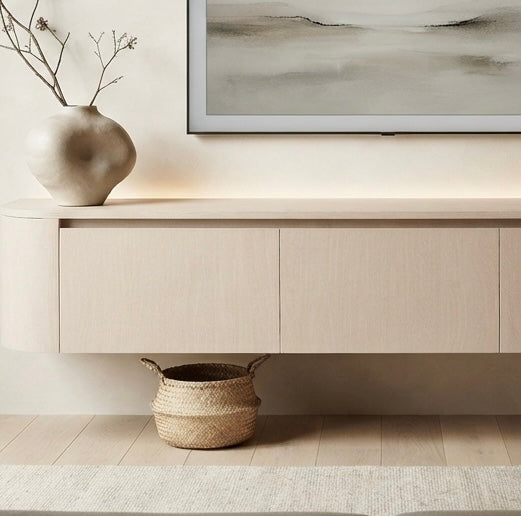 Meuble TV Suspendu Japandi SAUVERN Organique Taupe 180 CM