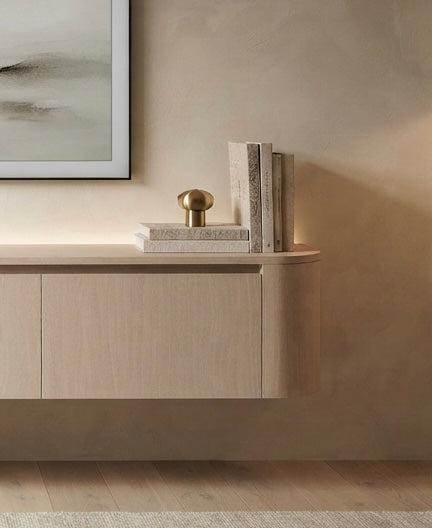 Meuble TV Suspendu Japandi SAUVERN Organique Taupe 180 CM