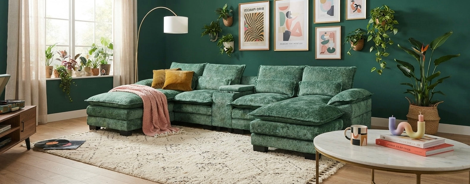 RIVERY Loungebank met Console Smaragdgroen
