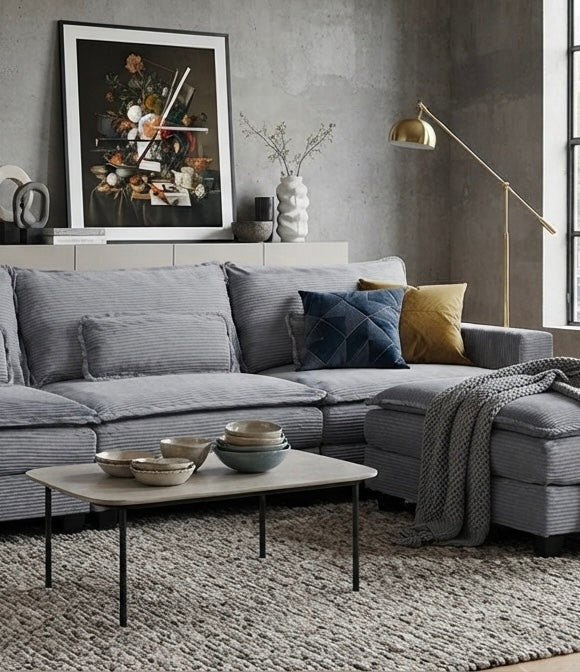 ARBEN Ecksofa Grau Cordstoff
