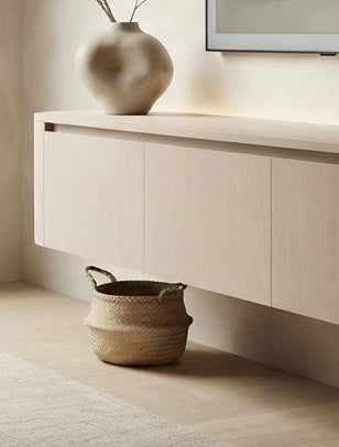 Meuble TV Suspendu Japandi SAUVERN Organique Taupe 180 CM