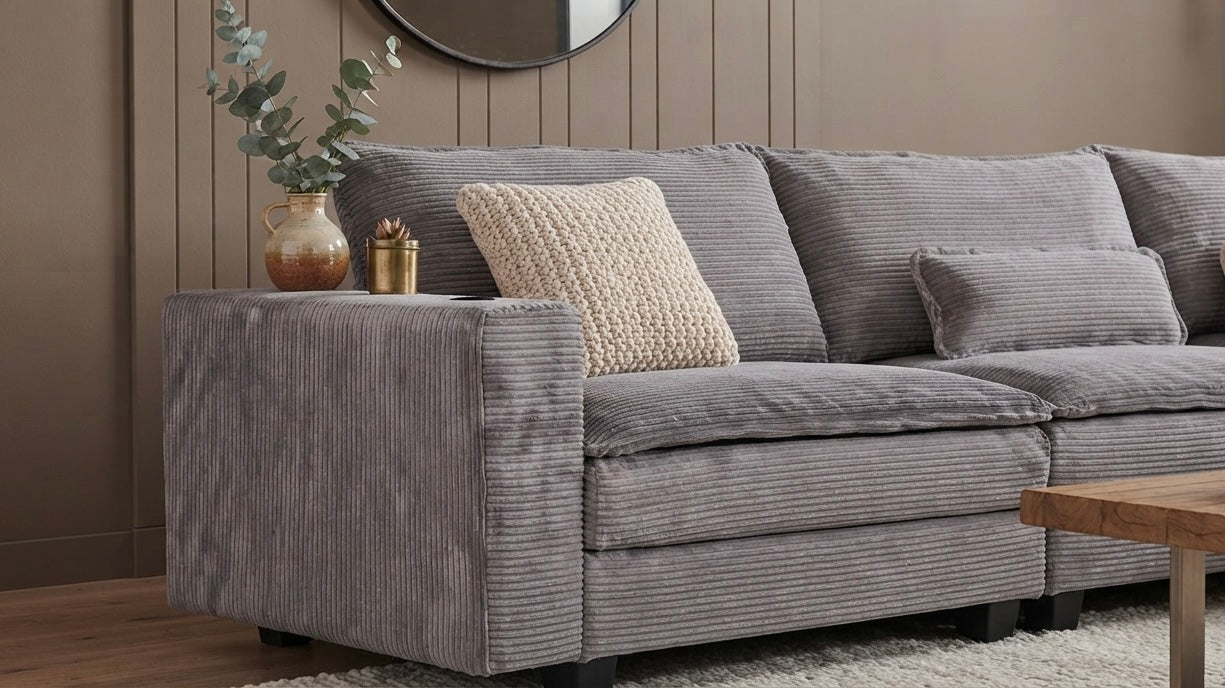 ARBEN Ecksofa Taupe Cordstoff
