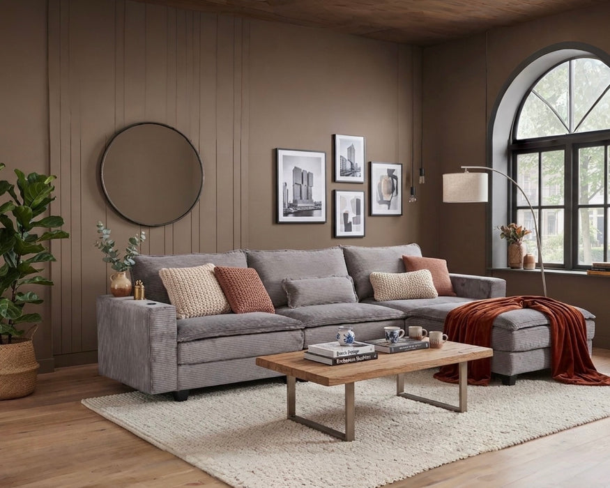 ARBEN Ecksofa Taupe Cordstoff