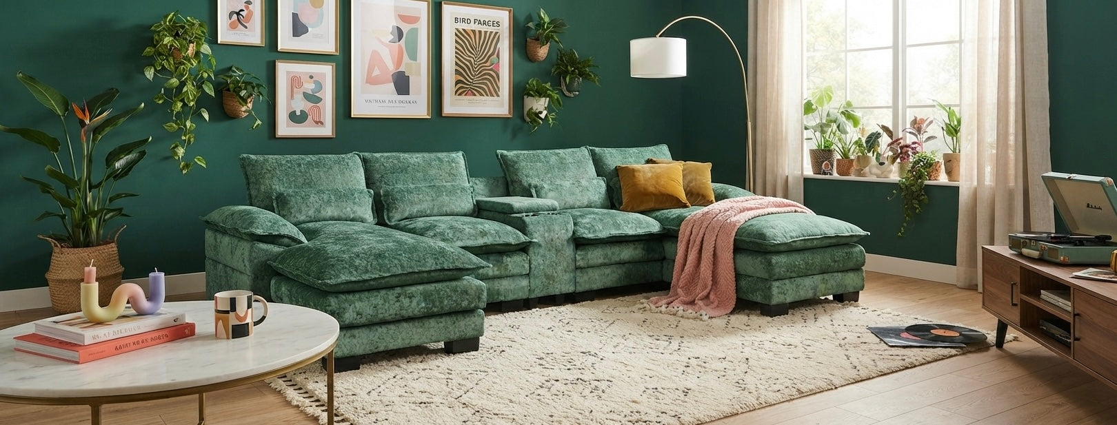RIVERY Loungebank met Console Smaragdgroen