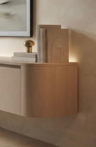 Meuble TV Suspendu Japandi SAUVERN Organique Taupe 180 CM