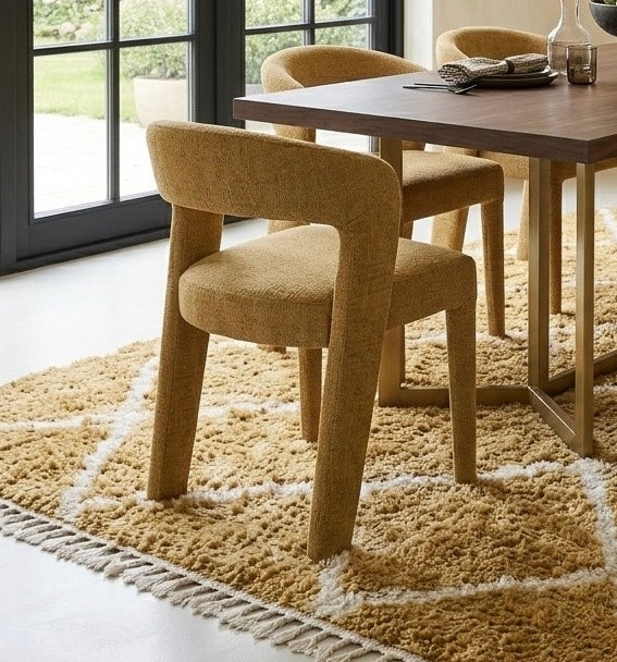 Japandi Eetkamerstoel ANDUZ Bouclé Cognac