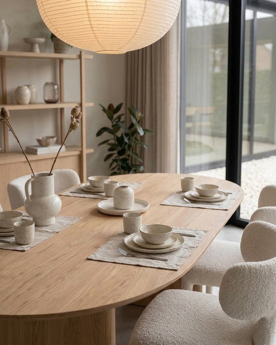 Japandi Eetkamerstoel AVORIA Bouclé Stone