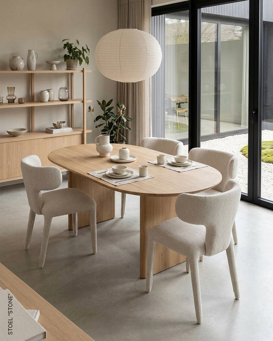 Japandi Eetkamerstoel AVORIA Bouclé Stone