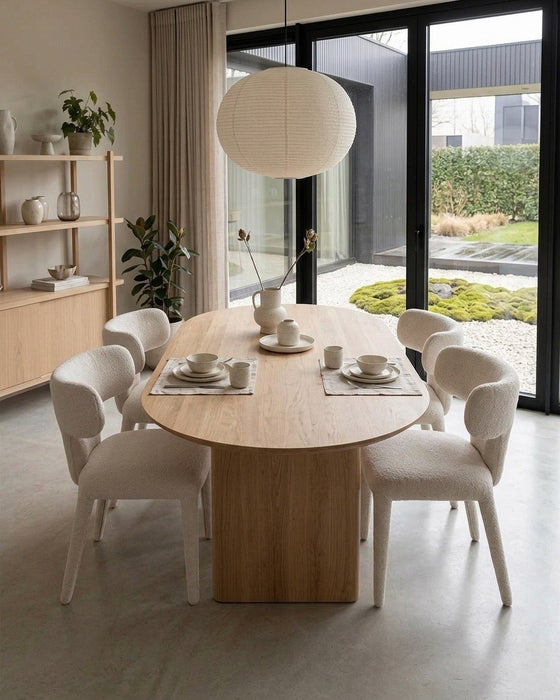 Japandi Eetkamerstoel AVORIA Bouclé Stone