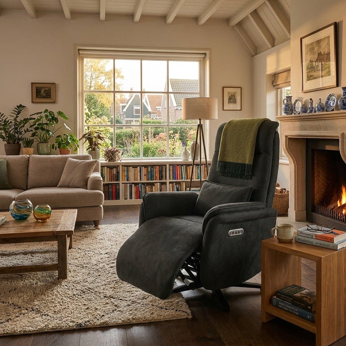 Elektrisch Relax Fauteuil Valois Microfiber Leer Zwart