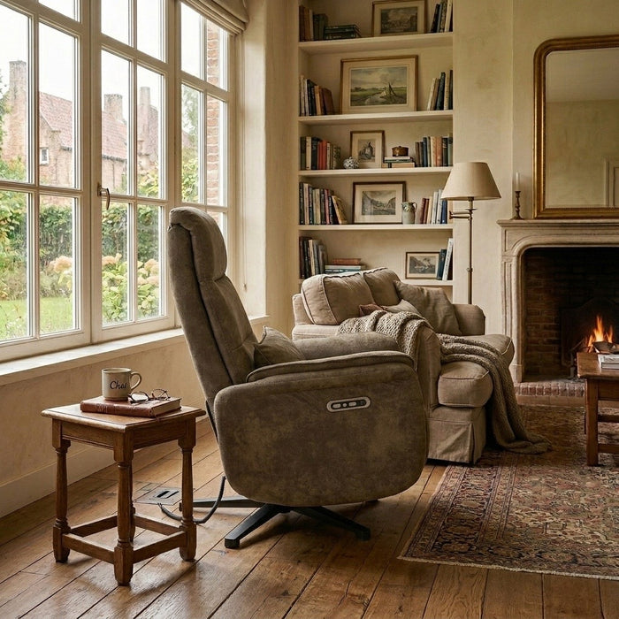 Elektrisch Relax Fauteuil Valois Microfiber Leer Taupe