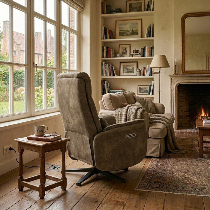 Elektrisch Relax Fauteuil Valois Microfiber Leer Taupe