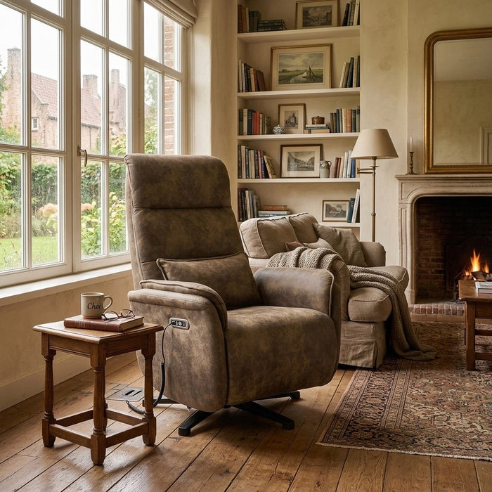 Elektrisch Relax Fauteuil Valois Microfiber Leer Taupe