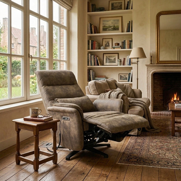 Elektrisch Relax Fauteuil Valois Microfiber Leer Taupe