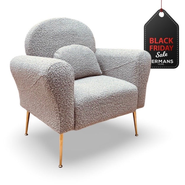 Fauteuil Design Ours Boucle Tissu Taupe