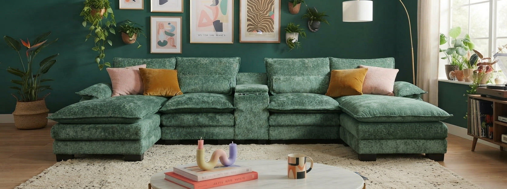 RIVERY Loungebank met Console Smaragdgroen