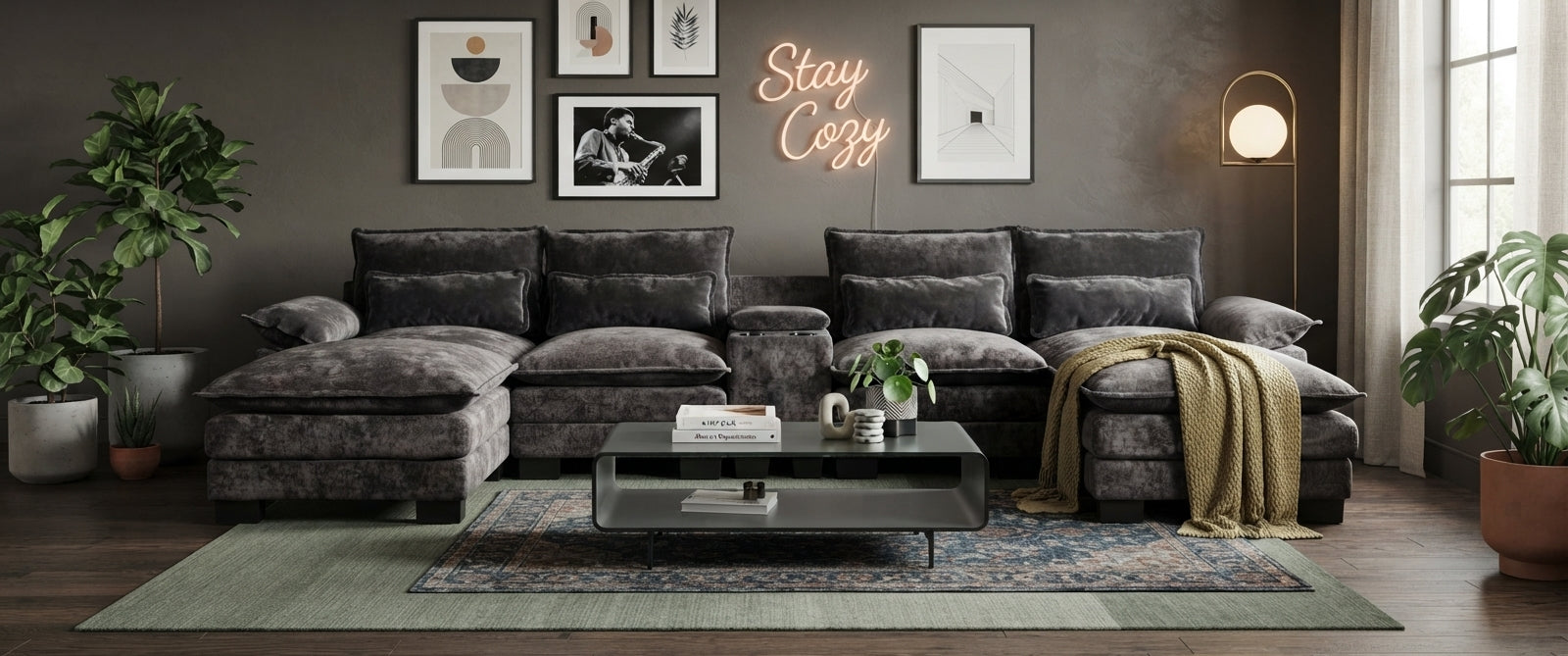 RIVERY Loungebank met Console Antraciet