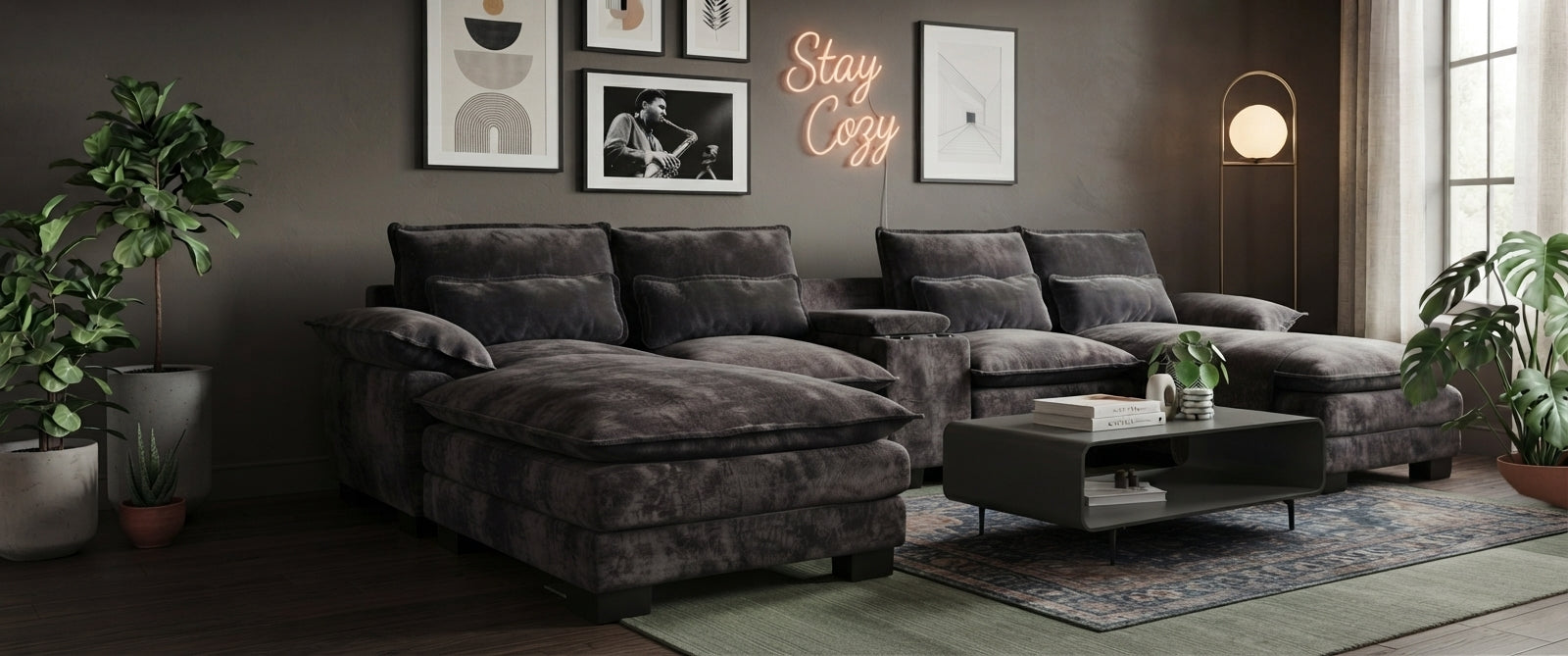 RIVERY Loungebank met Console Antraciet