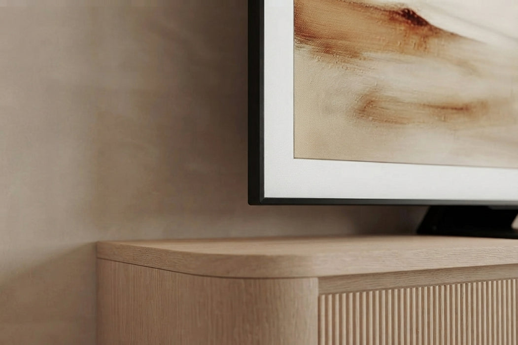 Meuble TV Suspendu Japandi SAUVERN Organique Taupe 240 CM