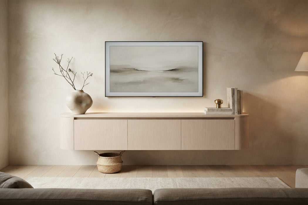 Meuble TV Suspendu Japandi SAUVERN Organique Taupe 180 CM