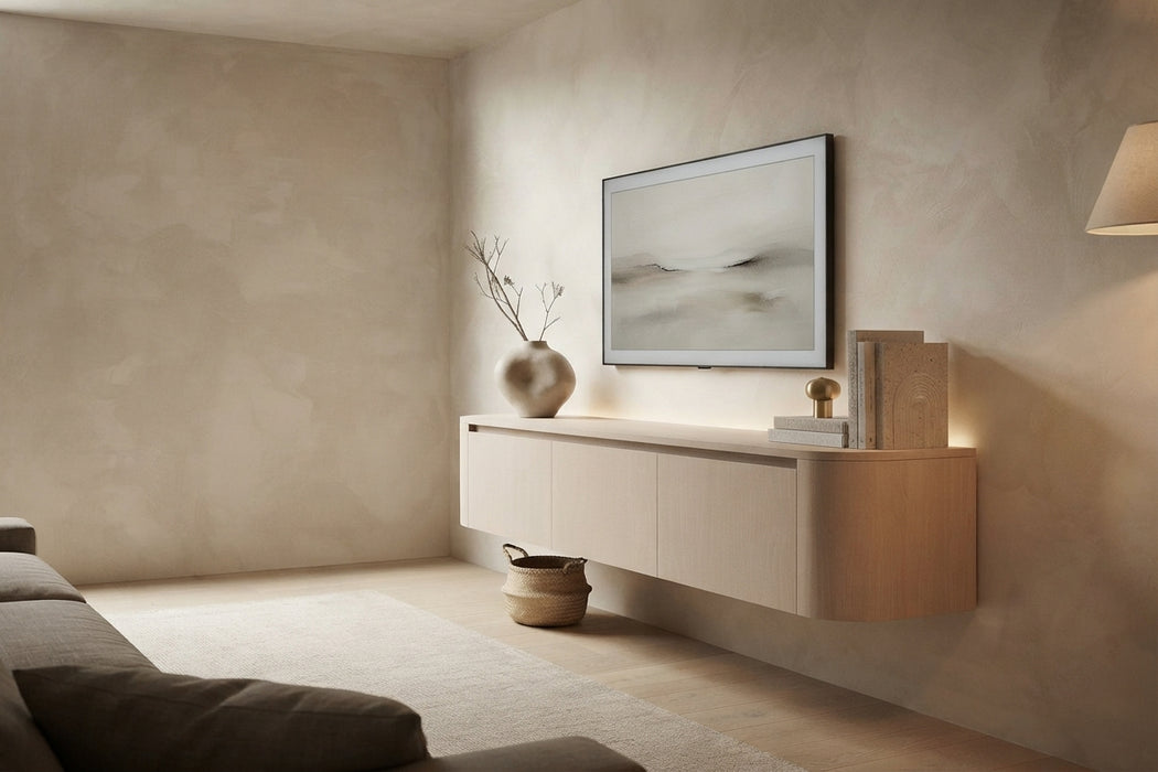 Meuble TV Suspendu Japandi SAUVERN Organique Taupe 180 CM