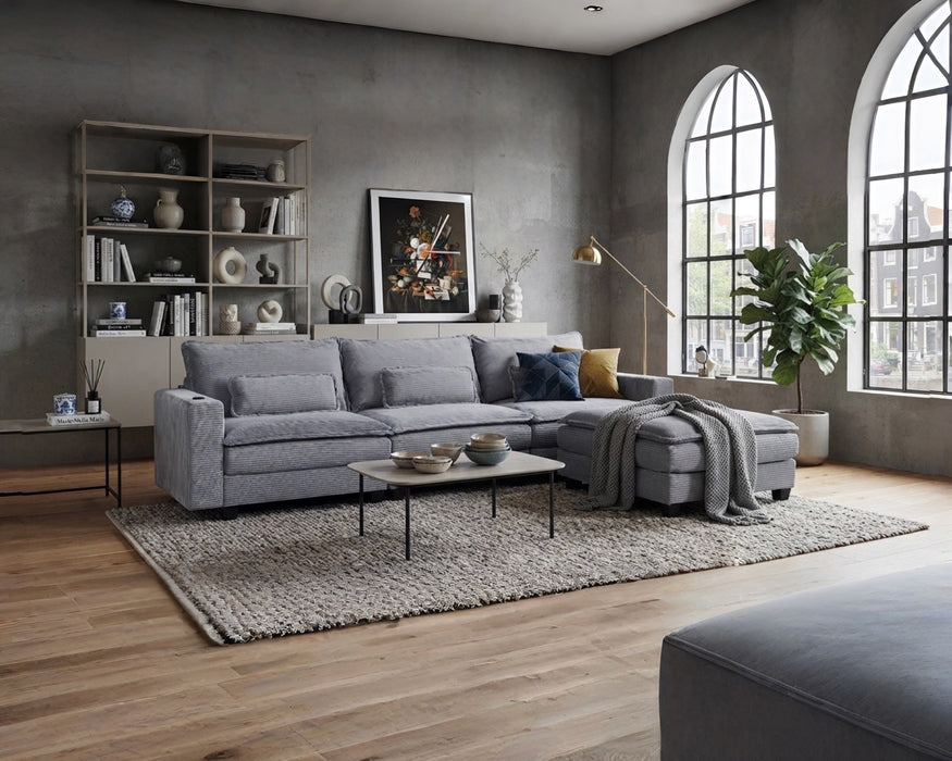 ARBEN Ecksofa Grau Cordstoff